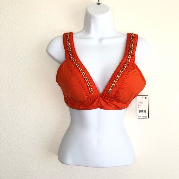 NWT Kenneth Cole V-Neck Plunge Chain Link Bikini Beach Swimsuit Top Small - Picture 4 of 10